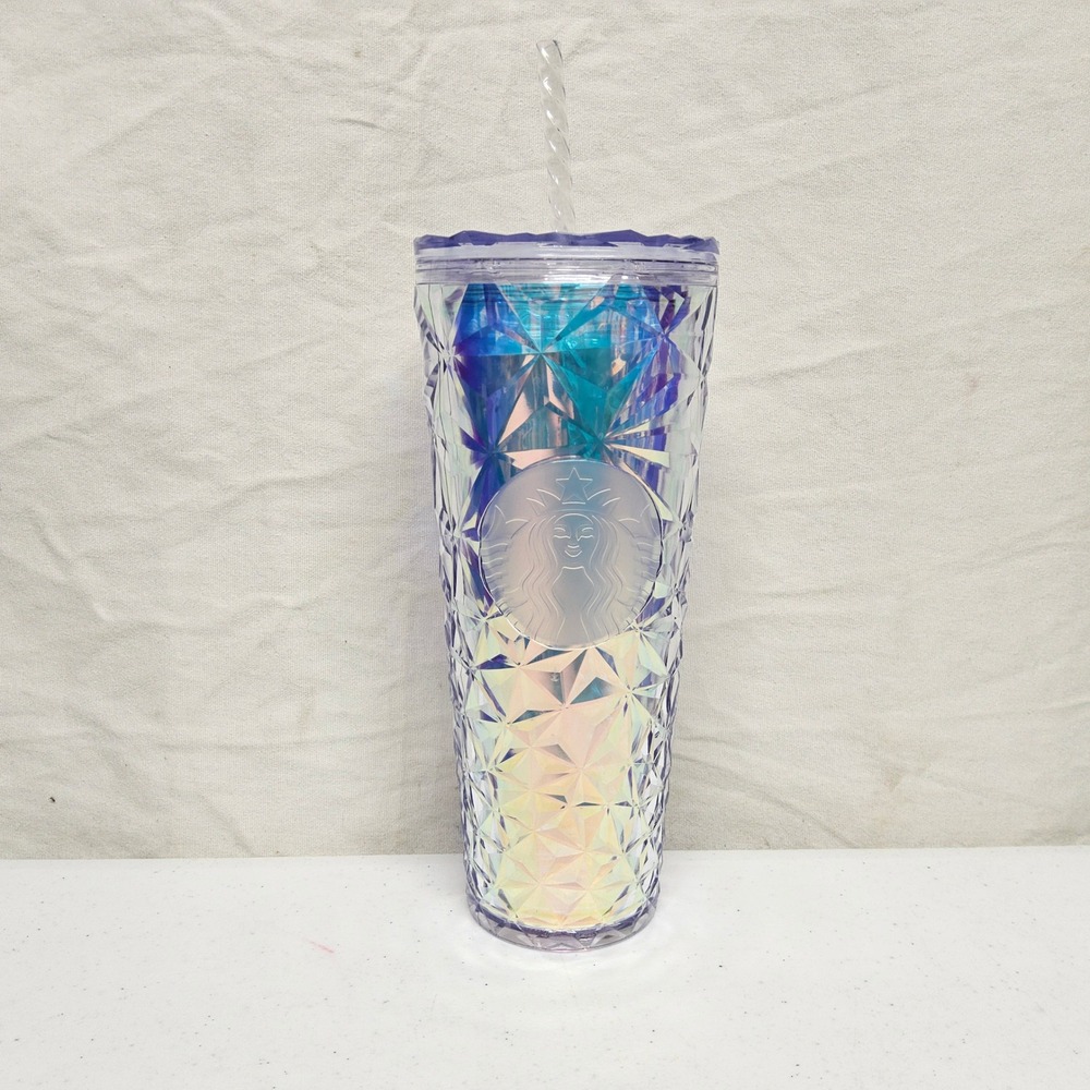Starbucks Tumbler 24oz Purple Iridescent Studded Geometric Cold Cup 2023 Venti